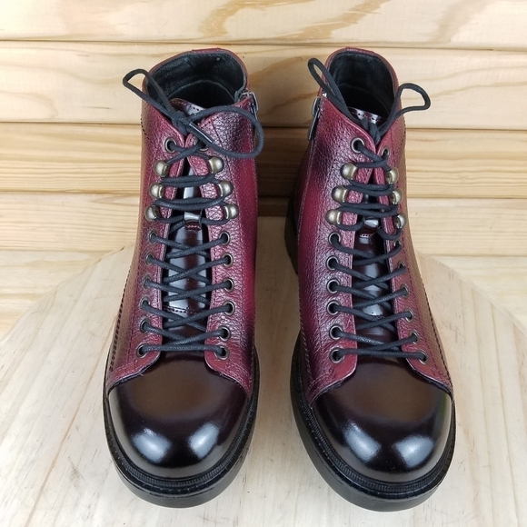 Men\'s 100% Genuine Leather Ankle Boots 8 US Burgundy Paul Branco Side Zip